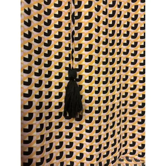 Daniel Rainn Medium Top Long Sleeve Peasant Blouse Tasseled Geometric Print DR2 - Picture 3 of 7